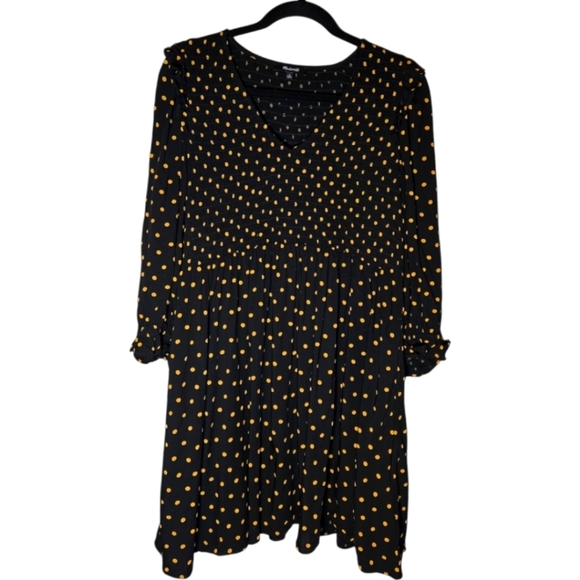 Madewell Black Polka dot Smocked Lucie Dress Size Medium - Picture 2 of 9